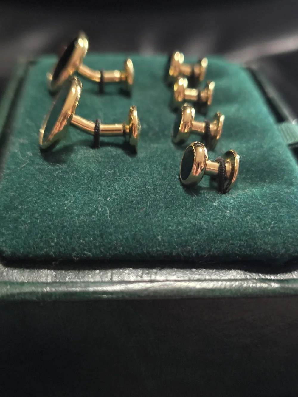 Dick Ferguson's tuxedo cufflink and shirt stud set round black onyx  gold tone